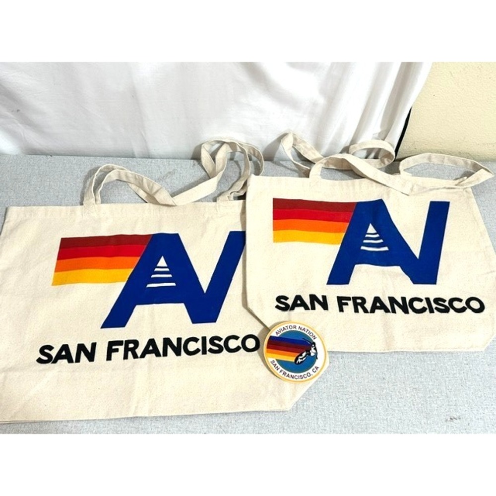 2 Aviator Nation San Francisco Canvas Tote Bags & 1 Round SF Sticker